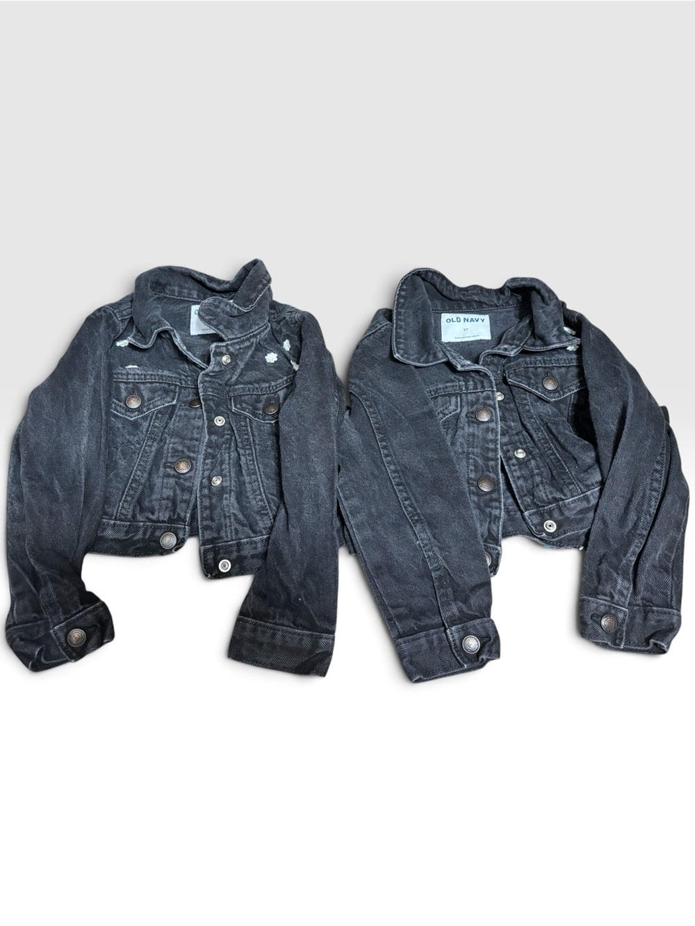 Twin Set! Old Navy Black Denim Jackets Embroidered Daisy Details Size 5T